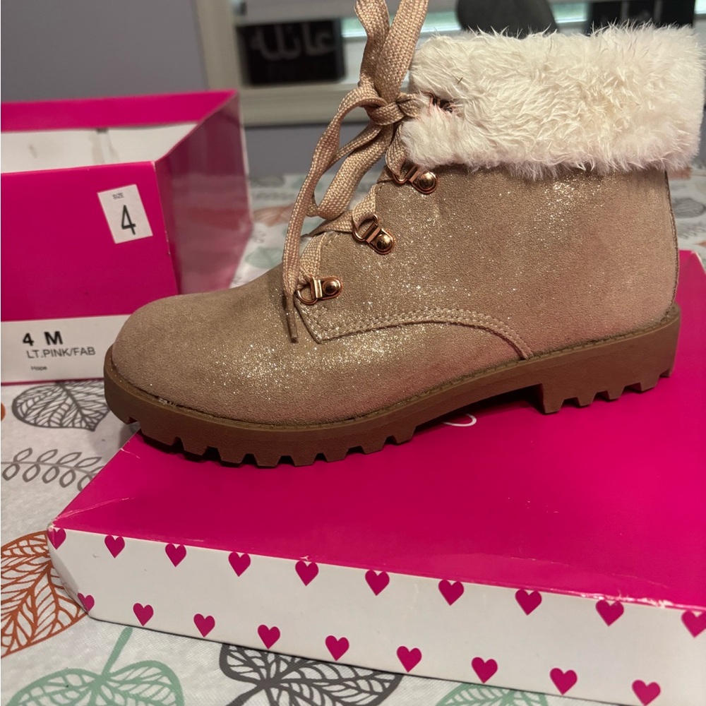 Sparkly Pink Kids Boots with Faux Fur by [Brand]